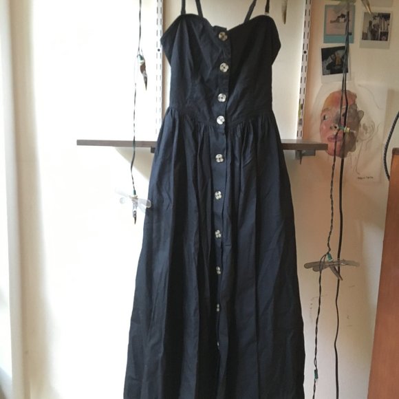 Free People Black midi button front Dress XS